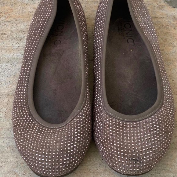 Vionic Willow Womens 5 Ballet Flats Brown Tan Sparkle Rhinestone Orthotic - Picture 4 of 7